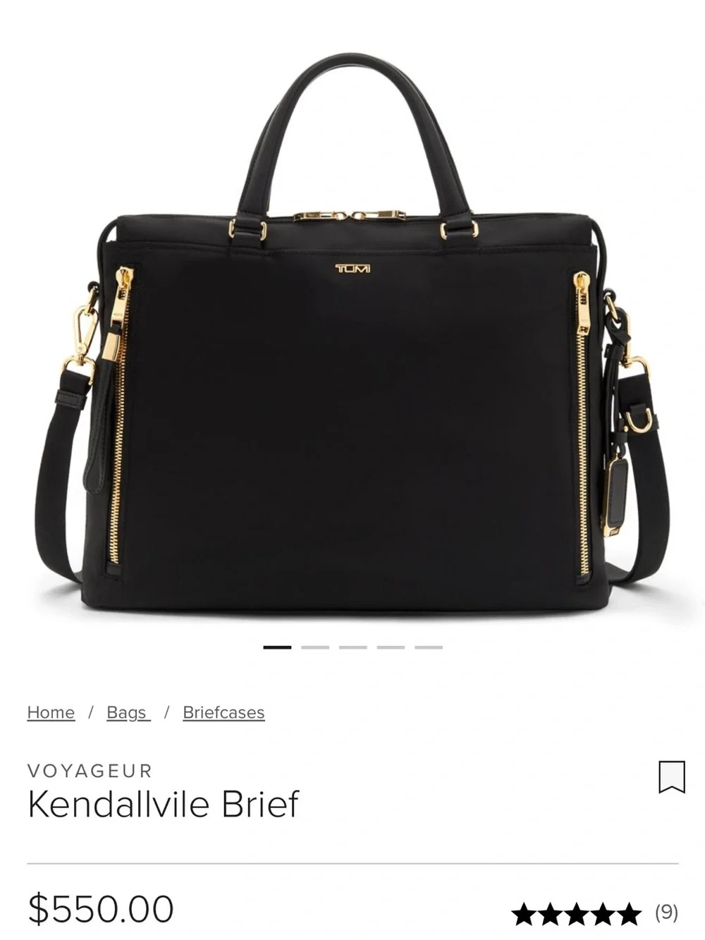 Tumi Black Bag Interior with Gold Logo Detail